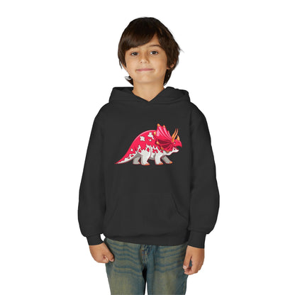 Youth hoodie with fun triceratops dinosaur design Printify