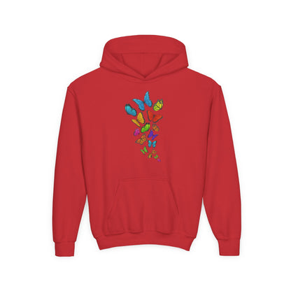 Youth Heavy Blend Hooded Sweatshirt - Group of colorful butterflies Printify