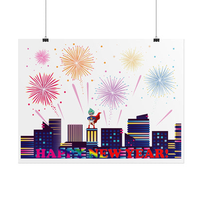 Rolled Posters - Super kiddo with fireworks with text - [[{"value":"Wonderwear Kid"}]]