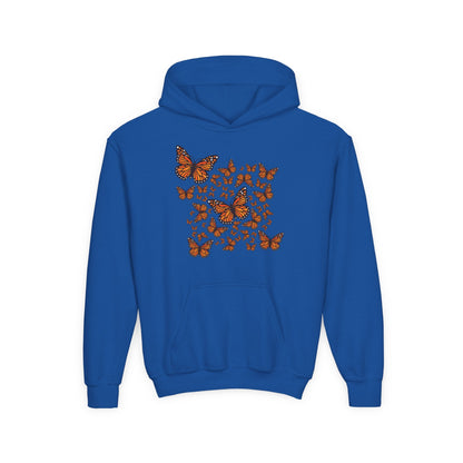 Youth Heavy Blend Hooded Sweatshirt -  Monarch butterflies Printify
