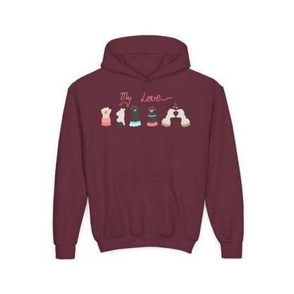 Youth Heavy Blend Hooded Sweatshirt - Paw My love Printify
