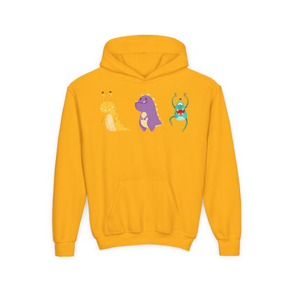 Youth Heavy Blend Hooded Sweatshirt - Colorful monsters Printify