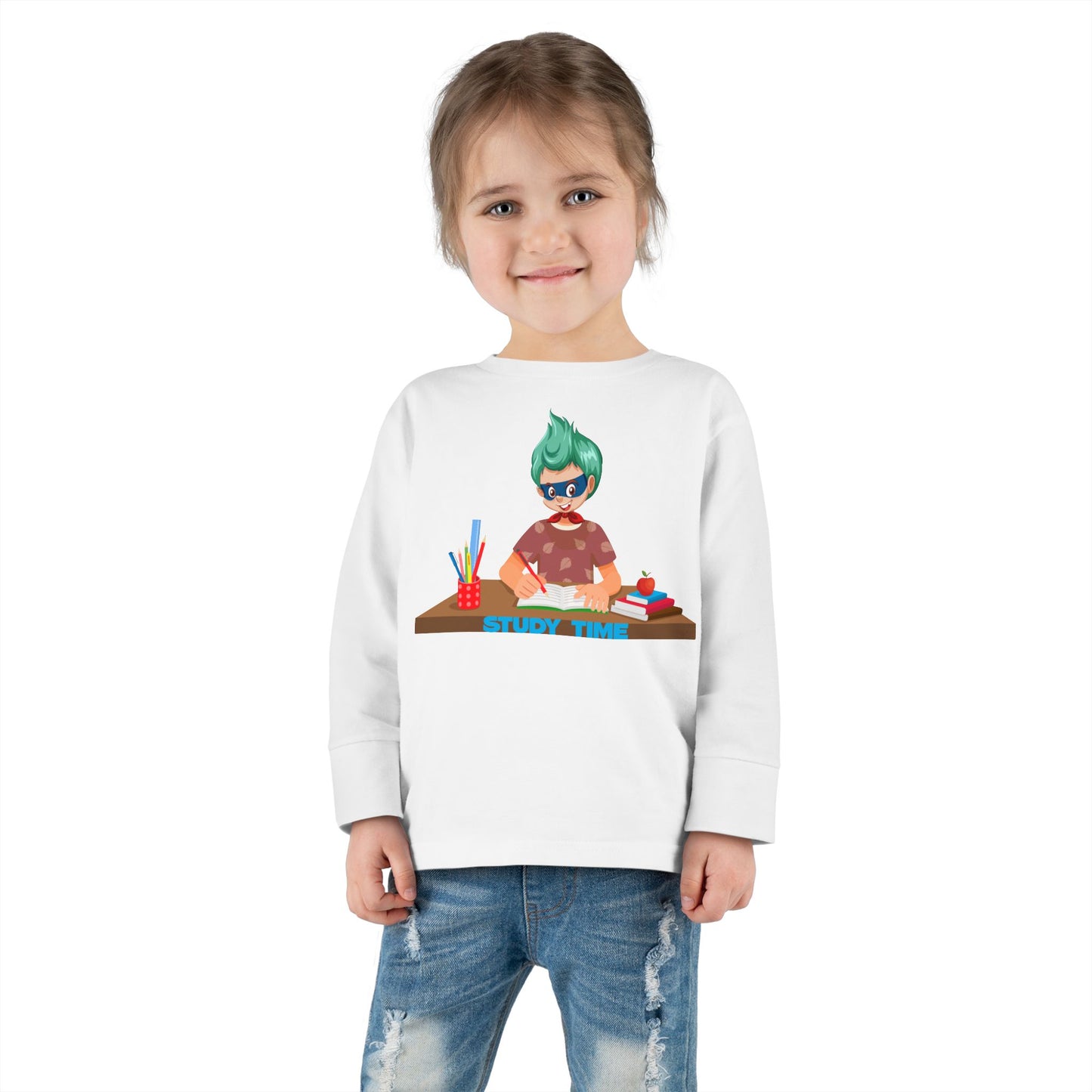 Toddler Long Sleeve Tee - Super kiddo studying - [[{"value":"Wonderwear Kid"}]]
