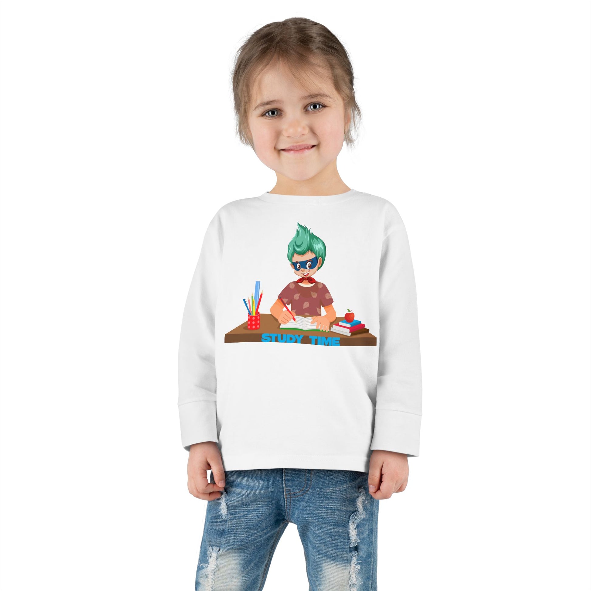 Toddler Long Sleeve Tee - Super kiddo studying - [[{"value":"Wonderwear Kid"}]]