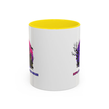 Accent Coffee Mug - Super kiddo flying on hunted house - [[{"value":"Wonderwear Kid"}]]