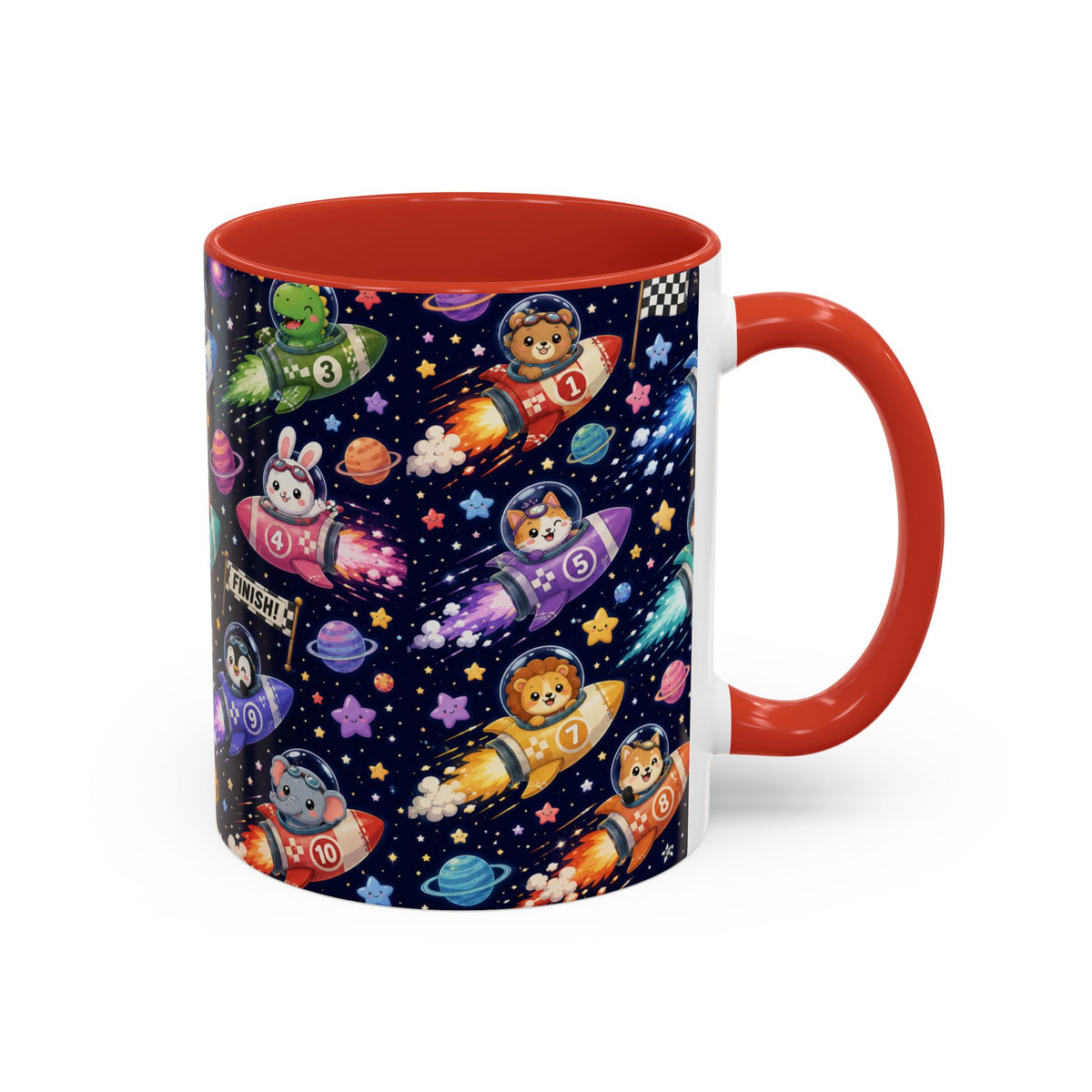 Accent Coffee Mug (11/15 oz) - Kawaii Cosmic Animal Rocket Race