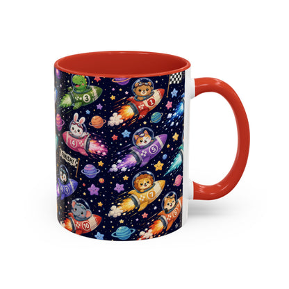 Accent Coffee Mug (11/15 oz) - Kawaii Cosmic Animal Rocket Race