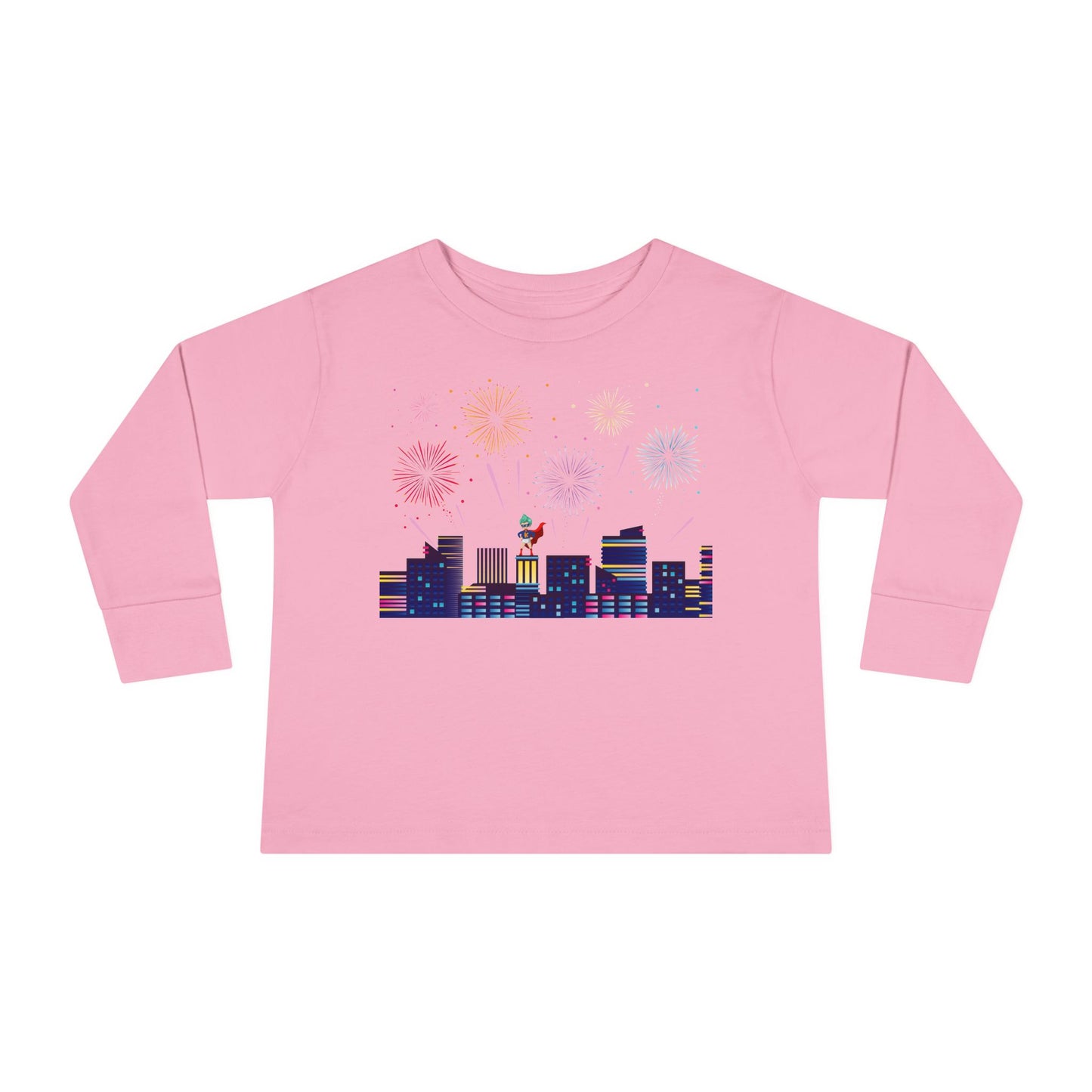 Toddler Long Sleeve Tee - Super kiddo with fireworks - [[{"value":"Wonderwear Kid"}]]