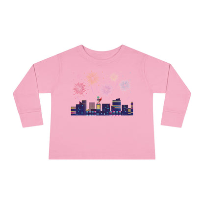 Toddler Long Sleeve Tee - Super kiddo with fireworks - [[{"value":"Wonderwear Kid"}]]