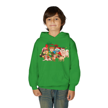 Youth Heavy Blend Hooded Sweatshirt - Christmas with super kiddo pet friends without text - [[{"value":"Wonderwear Kid"}]]
