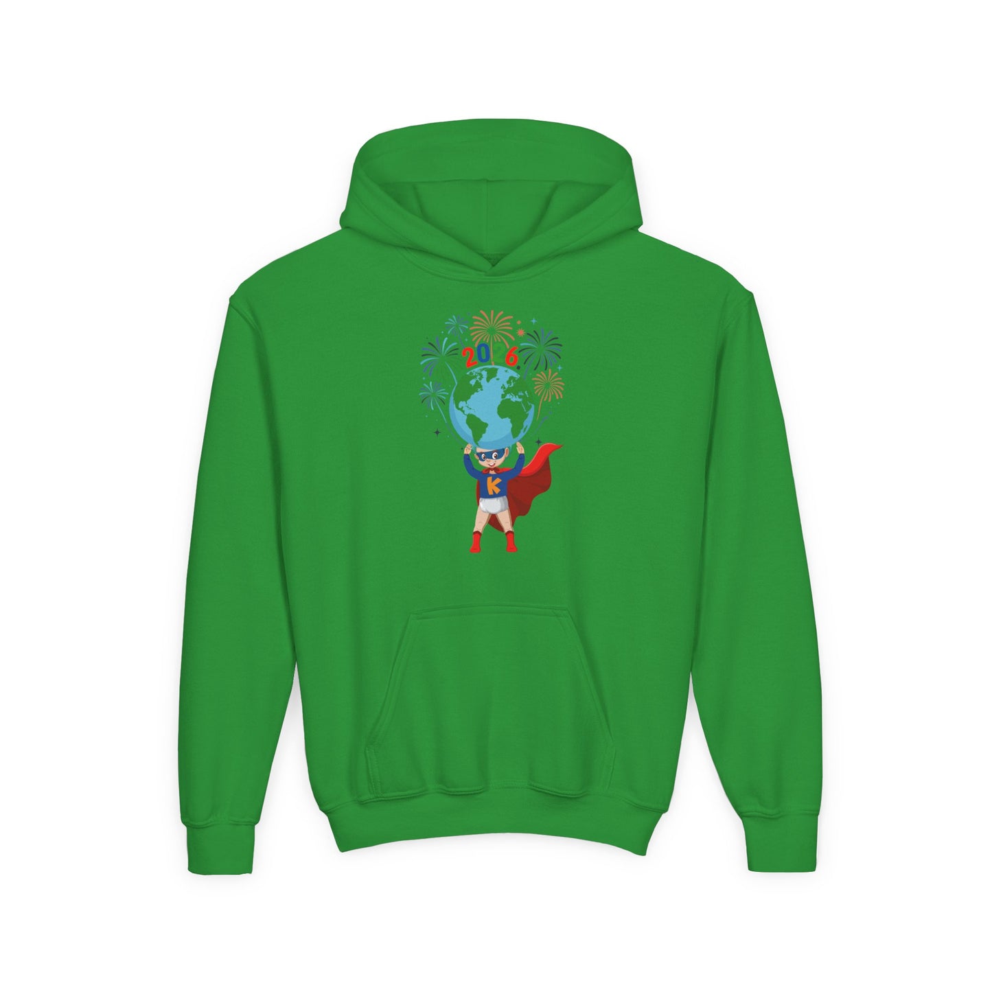 Youth Heavy Blend Hooded Sweatshirt - Super kiddo holding globe