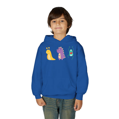 Youth Heavy Blend Hooded Sweatshirt - Colorful monsters Printify