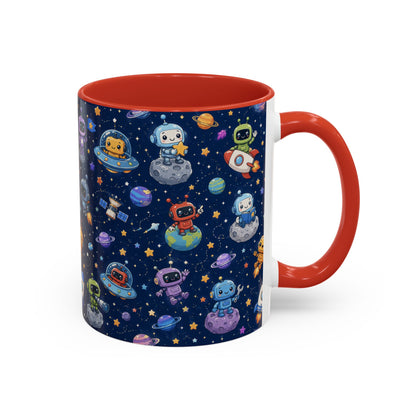 Galactic Robots Accent Coffee Mug — Cute Space Astronaut Pattern (11/15 oz)