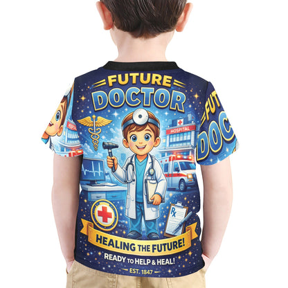 Little Kids' All Over Print Crew Neck T-Shirt - Proud to Serve - Young Patriot - Future Doctor