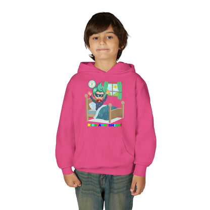 Youth Heavy Blend Hooded Sweatshirt - Super kiddo teaches us to wake up early - [[{"value":"Wonderwear Kid"}]]