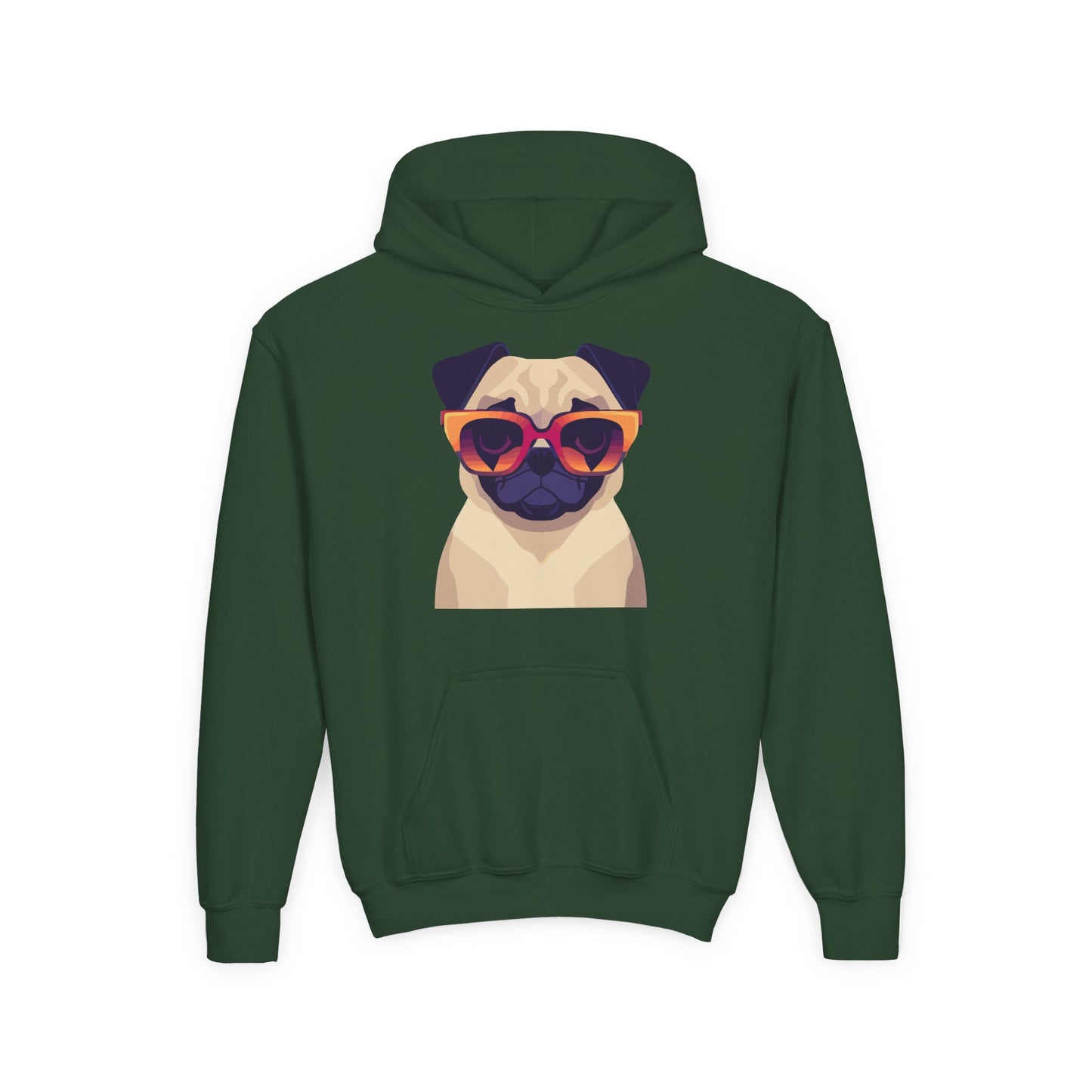 Youth Heavy Blend Hooded Sweatshirt - Cool Pug with Sunglasses