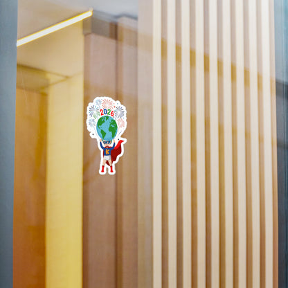 Christmas Kiss-Cut Vinyl Decals – Super kiddo holding globe - [[{"value":"Wonderwear Kid"}]]