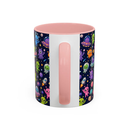 Accent Coffee Mug  (11/15 oz) - Cheerful Cartoon Alien Space