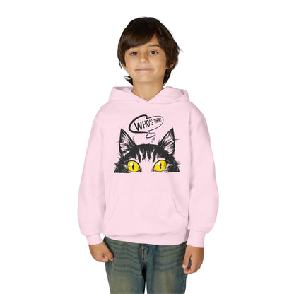 Youth Heavy Blend Hooded Sweatshirt -  Whos there cat Printify