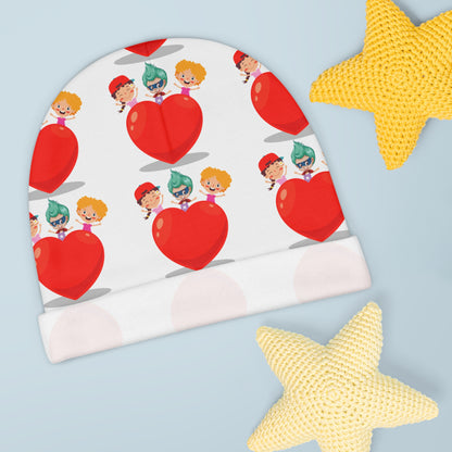 Baby Beanie (AOP) - Valentines - Super kiddo on top of heart - [[{"value":"Wonderwear Kid"}]]