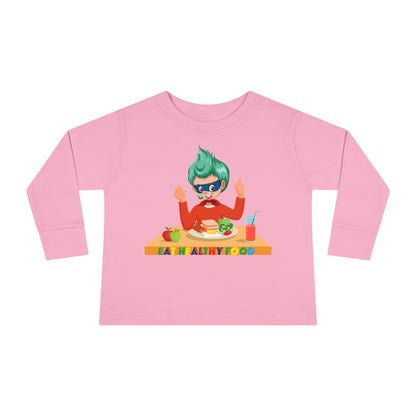 Toddler Long Sleeve Tee - Super kiddo eating healthy breafast - [[{"value":"Wonderwear Kid"}]]