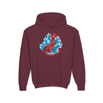Youth Heavy Blend Hooded Sweatshirt - Red koi Printify