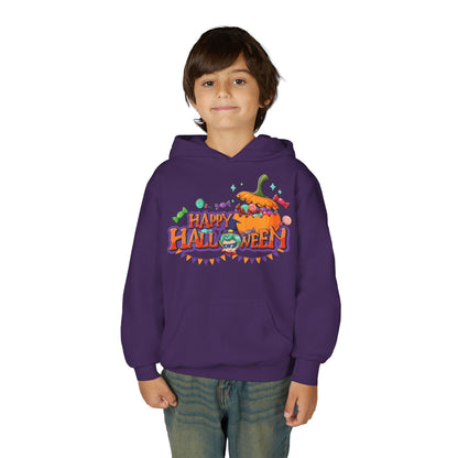 Youth Heavy Blend Hooded Sweatshirt - Happy halloween banner Printify