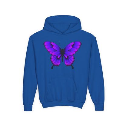 Youth Heavy Blend Hooded Sweatshirt - Tropical purple butterfly Printify