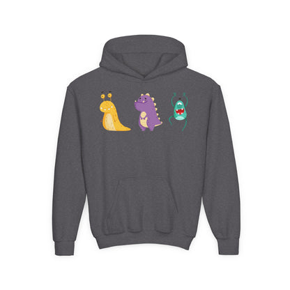 Youth Heavy Blend Hooded Sweatshirt - Colorful monsters Printify