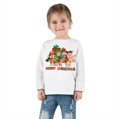 Toddler Long Sleeve Tee - Christmas with super kiddo pet friends with text - [[{"value":"Wonderwear Kid"}]]