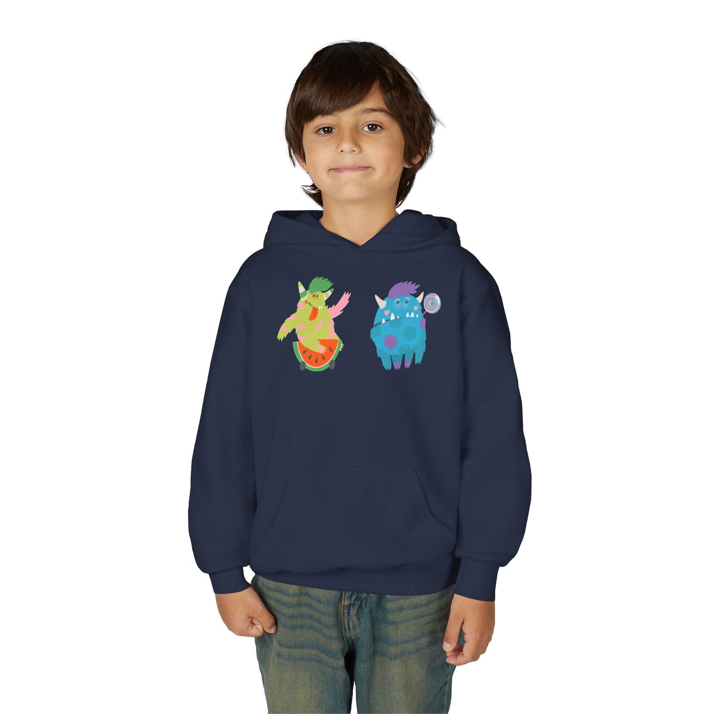Youth Heavy Blend Hooded Sweatshirt - Funny Toothy monsters