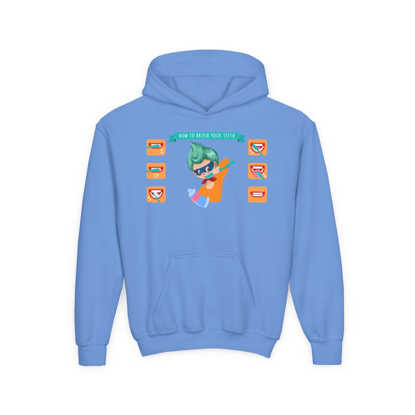 Youth Heavy Blend Hooded Sweatshirt - Super kiddo how to brush teeth