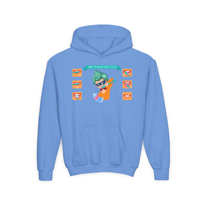 Youth Heavy Blend Hooded Sweatshirt - Super kiddo how to brush teeth - [[{"value":"Wonderwear Kid"}]]