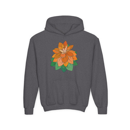 Youth Heavy Blend Hooded Sweatshirt - Orange flower Printify