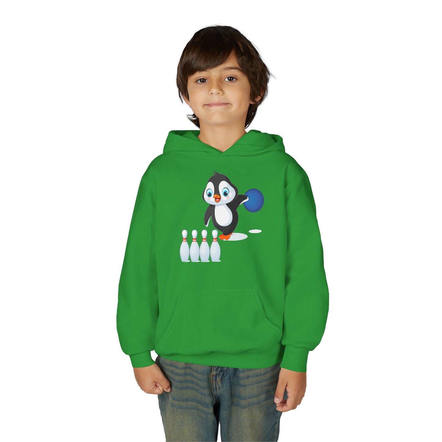 Youth Heavy Blend Hooded Sweatshirt - Adorable Penguin Bowling