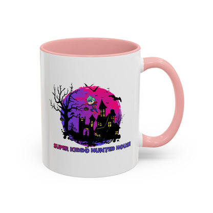 Accent Coffee Mug - Super kiddo flying on hunted house - [[{"value":"Wonderwear Kid"}]]