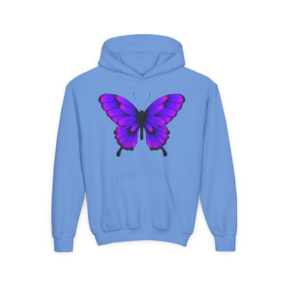 Youth Heavy Blend Hooded Sweatshirt - Tropical purple butterfly Printify