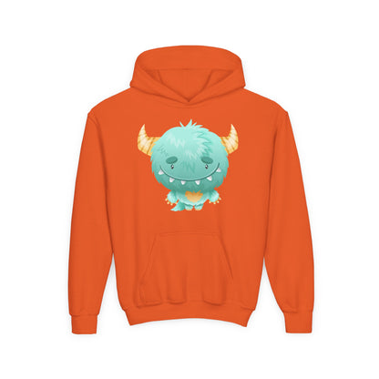 Youth Heavy Blend Hooded Sweatshirt - Cute green baby monster Printify