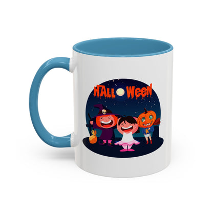 Accent Coffee Mug - Super kiddo wearing pumpkin - [[{"value":"Wonderwear Kid"}]]