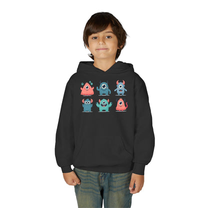 Youth Heavy Blend Hooded Sweatshirt -  Group of cute little monsters Printify