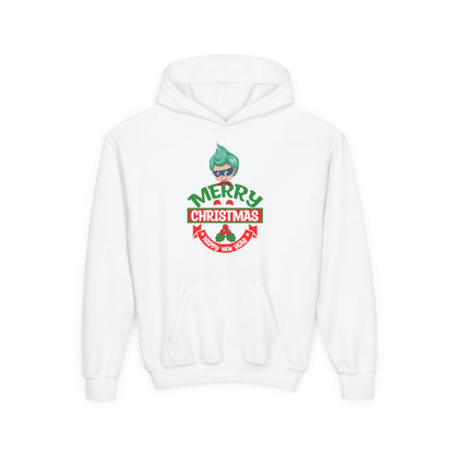 Youth Heavy Blend Hooded Sweatshirt - Merry chridtmas from super kiddo - [[{"value":"Wonderwear Kid"}]]