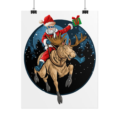 Rolled Posters - Super kiddo riding a reindeer - [[{"value":"Wonderwear Kid"}]]