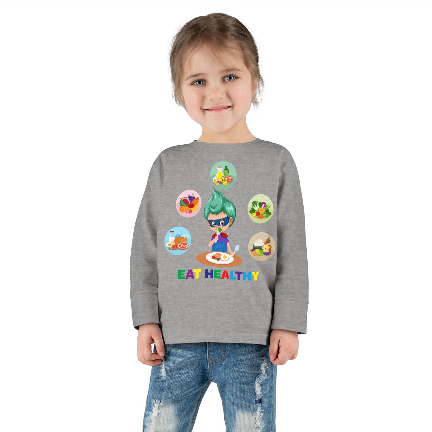 Toddler Long Sleeve Tee - Supper kiddo showing healthy food to eat - [[{"value":"Wonderwear Kid"}]]