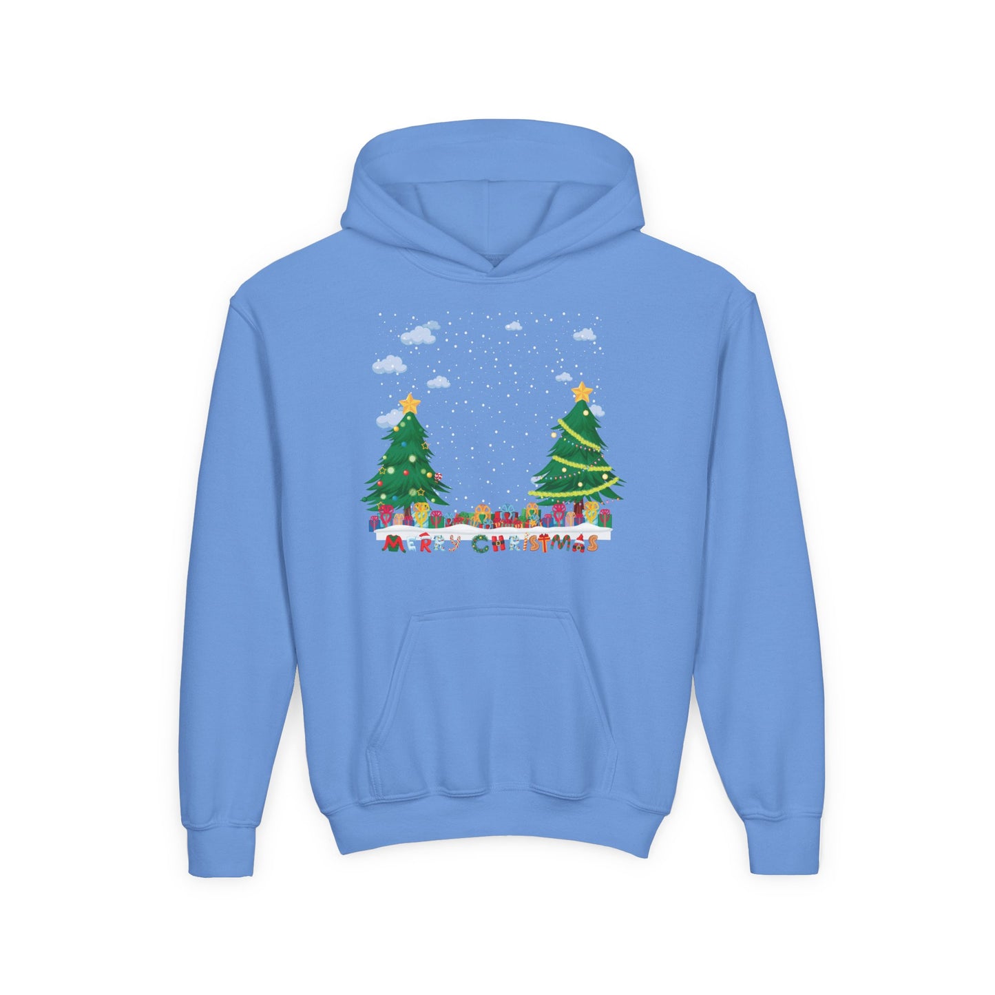 Youth Heavy Blend Hooded Sweatshirt - Christmas and snowing