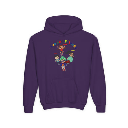 Youth Heavy Blend Hooded Sweatshirt - Leo & Friends - Learning and growing - [[{"value":"Wonderwear Kid"}]]