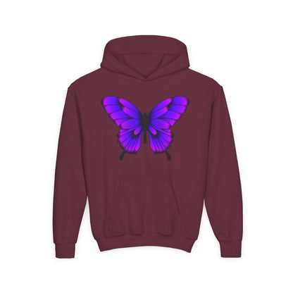 Youth Heavy Blend Hooded Sweatshirt - Tropical purple butterfly Printify
