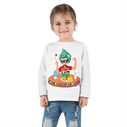 Toddler Long Sleeve Tee - super kiddo eating healthy food - [[{"value":"Wonderwear Kid"}]]