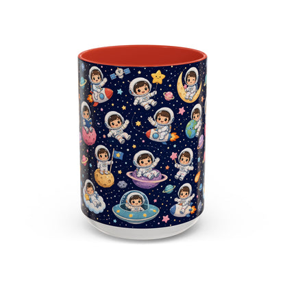 Accent Coffee Mug  (11/15 oz) - Kawaii Astronauts in a Starry Space Adventure