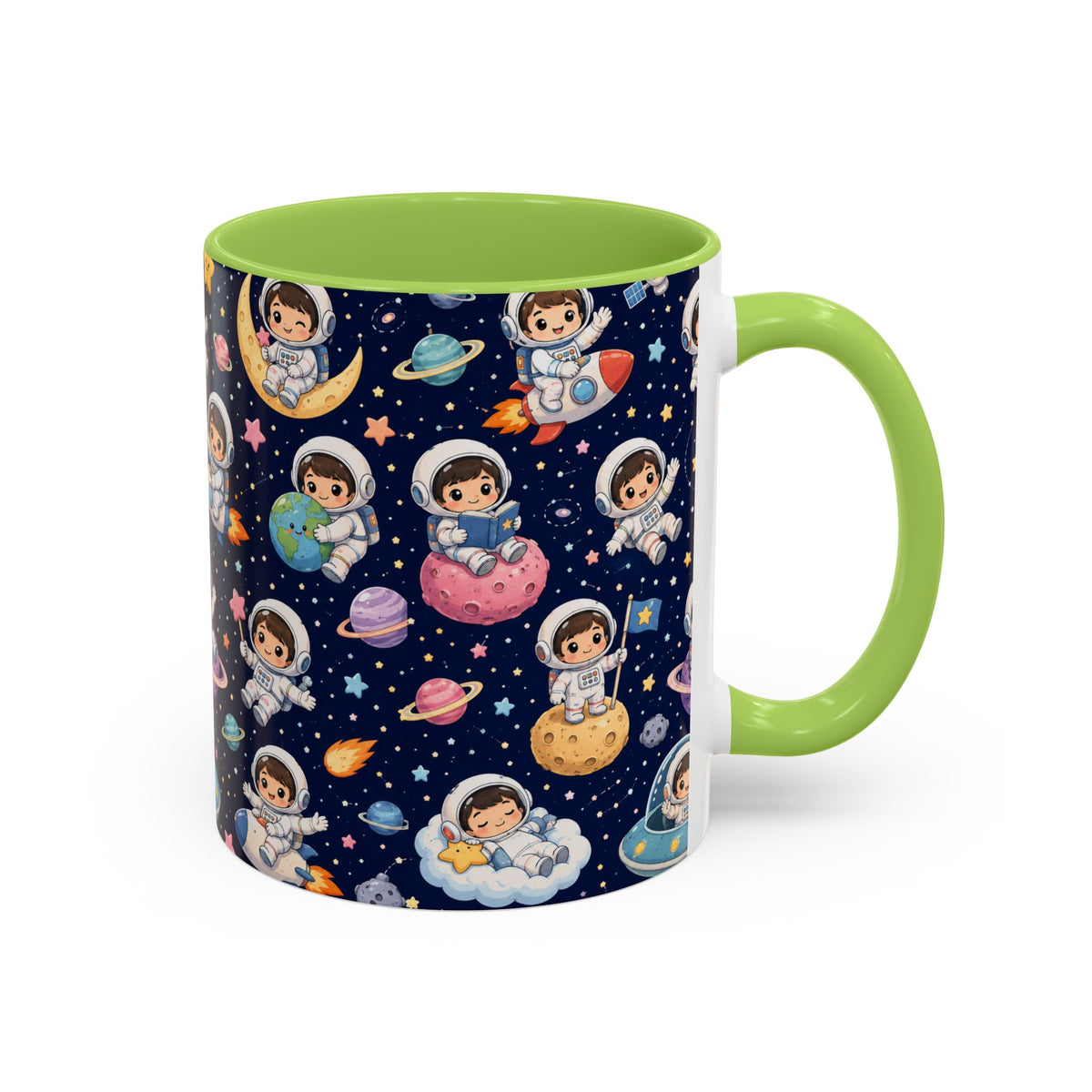Accent Coffee Mug  (11/15 oz) - Kawaii Astronauts in a Starry Space Adventure
