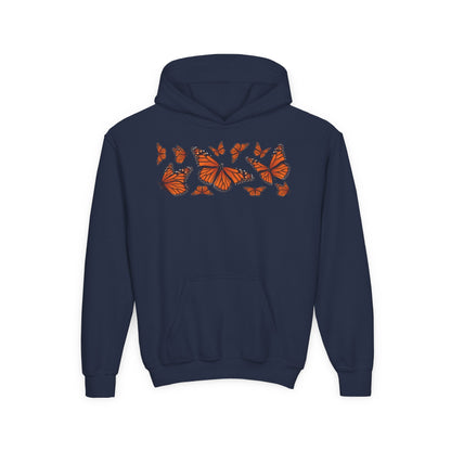 Youth Heavy Blend Hooded Sweatshirt -  Set of orange monarch butterfly Printify